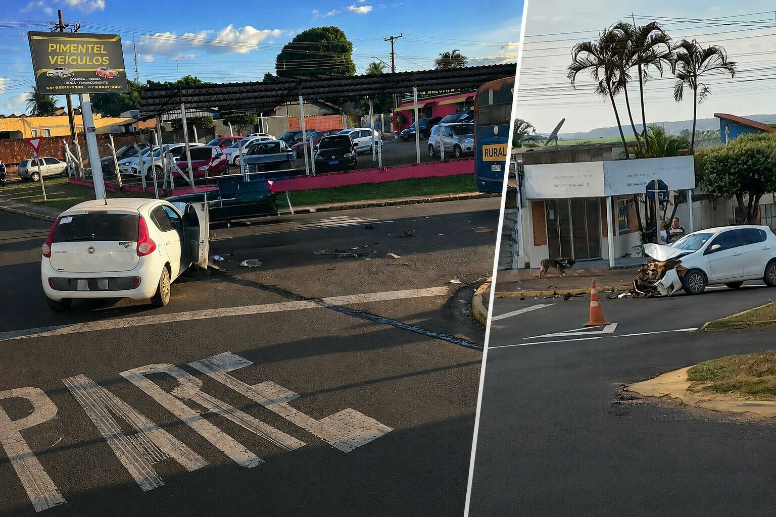 Imagem de compartilhamento para o artigo Colisão em rotatória de Costa Rica envolve ônibus rural e Pálio, gera apuração das autoridades da MS Todo dia